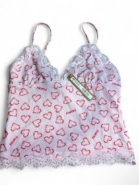 SKIMS Pink Lace-Trim Heart Print Camisole